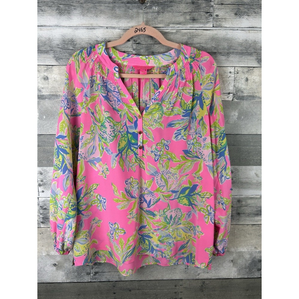 Lilly Pulitzer Elsa Top Multi Squeeze The Day Silk Size Medium